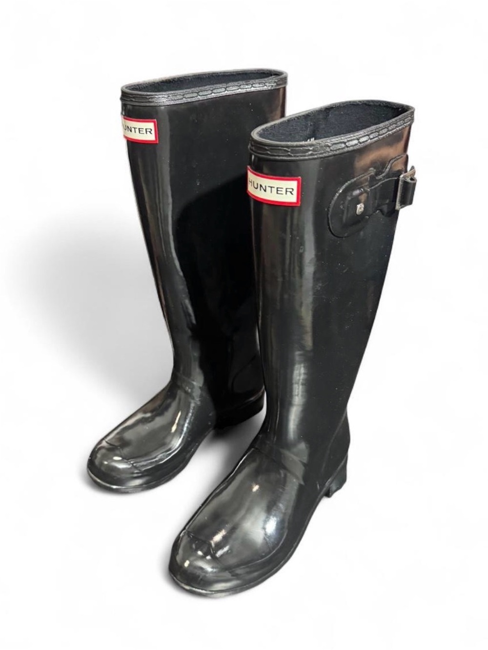 Hunter Glossy Black Tall Women's Rain Boots with Side Buckle